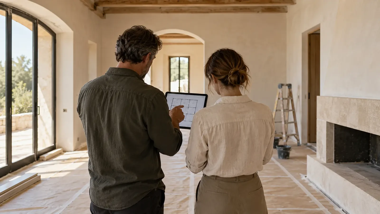 Project coordination: reviewing drawings on site during renovation, visualisation